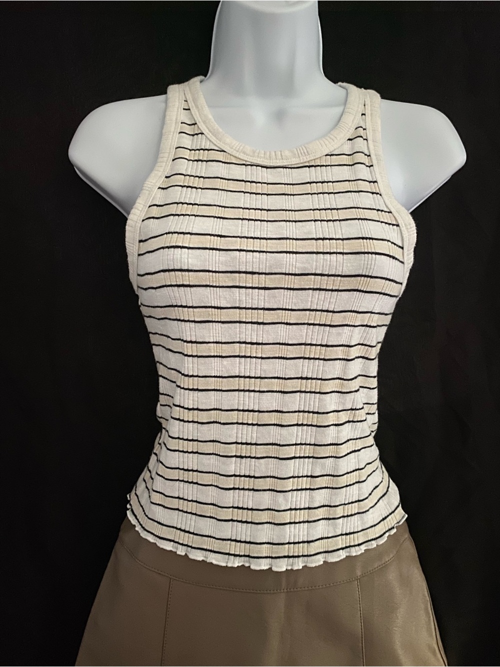 Universal Thread Cream Ribbed Tank with Black Stripes